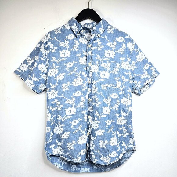 Vintage Bonobos Blue White Chambray Floral Standard Fit Button Down Shirt - Picture 1 of 6